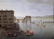 Johann Jakob Meyer Seen taken pres of l-auberge of the Crow has Zurich oil painting